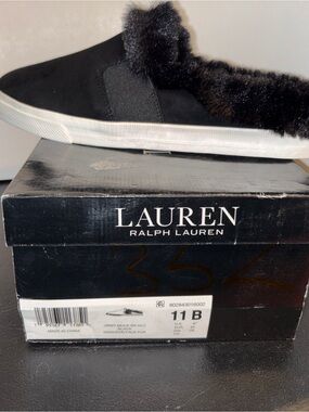 Ralph Lauren Black Faux Fur Slip-On Sneaker with White Sole